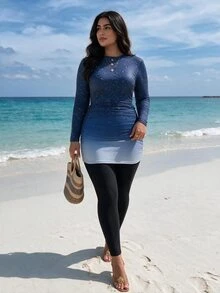 Swim Shayni 3pcs Plus Size Women Modest Printed One-Piece Swimsuit Set - Multicolor - View 2