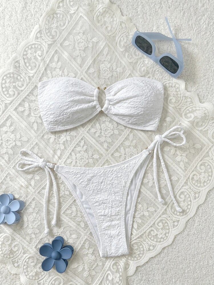 SHEIN Swim Solid Color Bikini Set For Beach Vacation - White - View 2