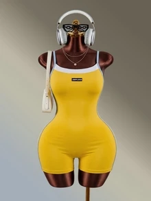 Amplova-E Women's Yellow Blue Colorblock Plus Size Sports Jumpsuit Fall Gym Alternative Baggy - Yellow - View 5