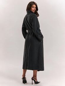 SHEIN BAE Elegant Fashion Button Pocket Long Sleeve Overcoat For Commute - Black - View 2