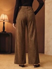 Anewsta American Retro High Waist Faux Suede Straight Leg Wide Leg Pants, Soft Velvet Drape Versatile Casual Long Pants For Autumn/Winter - Mocha Brown - View 2