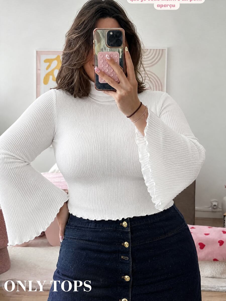 SHEIN MOD Camiseta De Manga Acampanada De Talla Grande Para Mujer - Blanco - Ver 1