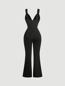 SHEIN MOD Women's Elegant Commute Night Out Solid Color Sleeveless Jumpsuit Black Summer - Black - View 2