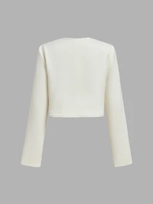 SHEIN MOD Bộ phối áo blazer và chân váy dệt kim màu trắng kem, cúc hình ếch, phong cách Pháp thanh lịch, cho brunch, tiệc trà, mùa thu/thu đông - Màu be - Xem 7