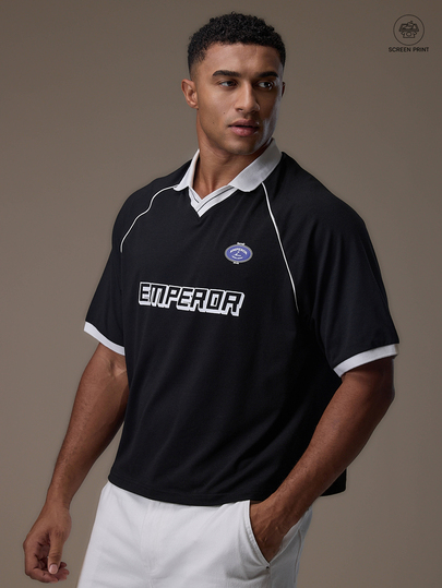Emperor Men's Loose Sports Polo Shirts Black Letter Print Short Sleeve Top Jogging Gym Workout Vacation Streetwear Summer Autumn