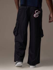Emperor Men's Loose Fit Wide Leg Pants Black And Red Baggy Pockets Cargo Pants Embroidered Patch Vacation Fall Streetwear Beach Rave - Black - View 2