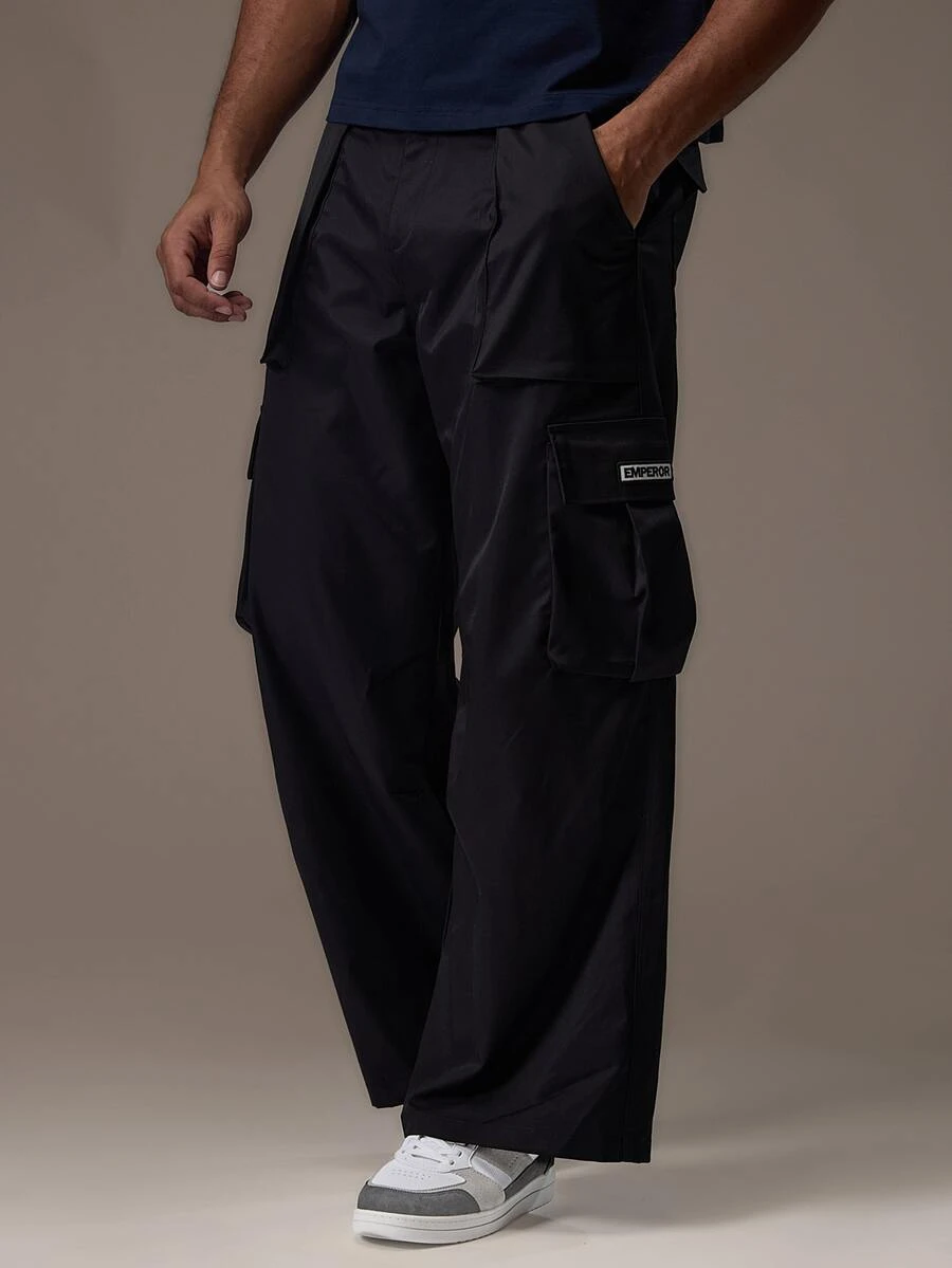 Emperor Men's Loose Fit Wide Leg Pants Black And Red Baggy Pockets Cargo Pants Embroidered Patch Vacation Fall Streetwear Beach Rave - Black - View 1