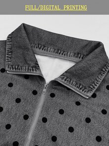 QUELARIE Women's Polka Dot Print American Vintage Half-Zip Niche Sweatshirt - Grey - View 4