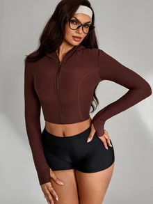 Sirith Women's Solid Color Casual Daily Long Sleeve Sports Jacket - Brown - View 5