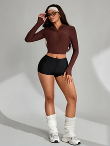 Sirith Women's Solid Color Casual Daily Long Sleeve Sports Jacket - Brown - View 6
