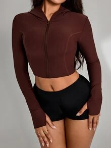 Sirith Women's Solid Color Casual Daily Long Sleeve Sports Jacket - Brown - View 1