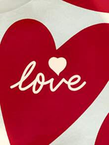 女童休閒清新米色下半身紅色大尺寸愛心與LOVE字母圖案圓領衛衣與寬腿褲套裝，秋冬穿搭 - 彩色 - 查看 5