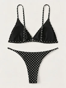 Swim Basics 2026 Triangle Cup Low Waist Polka Dot Print Bikini Two-Piece Swimsuit - Black - View 2