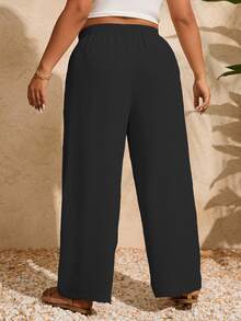 Linhara CURVE Plus Size Women's Waist Belt Solid Color Trouser With Side Pockets Fall Cloth For Women - Black - View 2