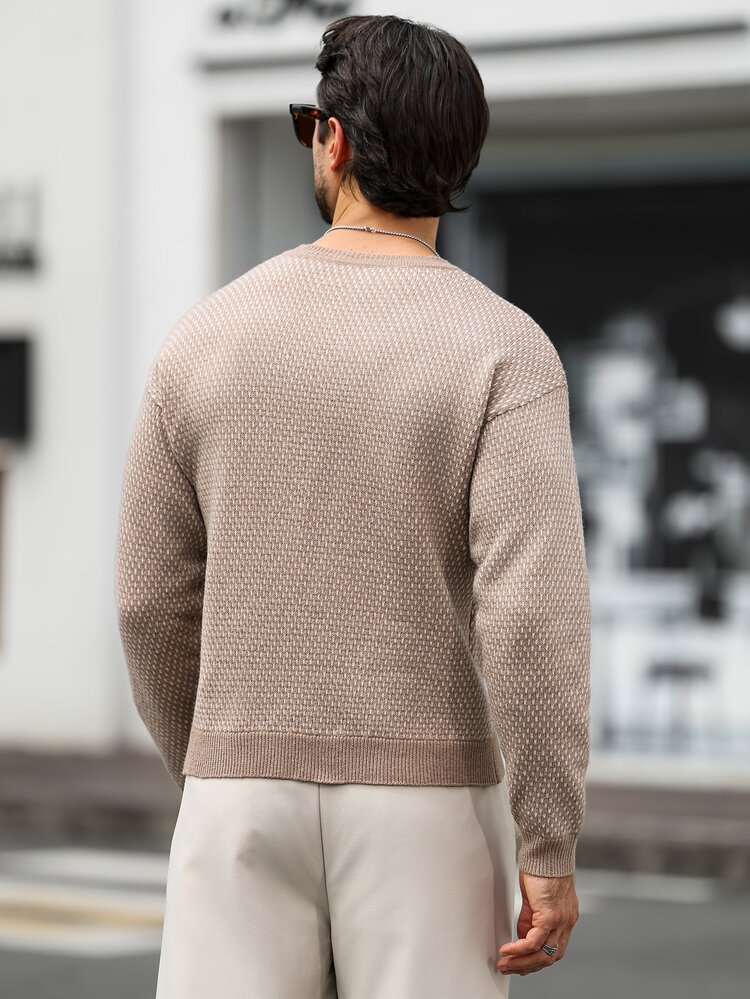 Manfinity Homme Men's All-Over Print Daily Wear Long Sleeve Sweater, Ins Style, Glamorous Party, Street Mature, Loose Fit Sweater Autumn, Formal, Old Money, Brown - Camel - View 2
