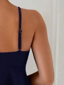 SHEIN Swim Women's 2 Pieces Elegant Vacation Shell Metal Beaded Tankini Swimwear Set, Beach Outfit - Navy Blue - View 4