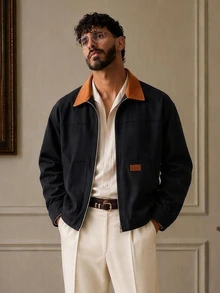 HIMLAND Men's Woven Fitted Shoulder Colorblock Patchwork Long Sleeve Casual Shacket, Suitable For Autumn/Winter Halloween Winter Party Autumn  - Multicolor - View 8
