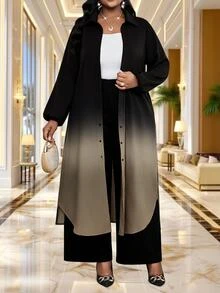 SHEIN Lady 大尺碼女款漸層色長袖上衣與長褲休閒日常兩件套 - 彩色 - 查看 3