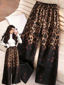 GlowEve CURVE Casual Cargo Versatile Leopard Print Positioned Floral Long Pants Plus Size Women Evening Vacation Going Out Night Black Autumn/Winter,Halloween Fall - Multicolor - View 3