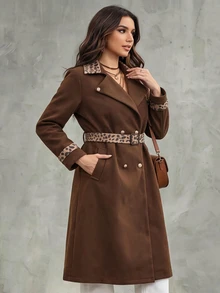 SHEIN LUNE CURVE French Chic Long Coat, Loose Fit Elegant Autumn/Winter Commuter Overcoat - Brown - View 6