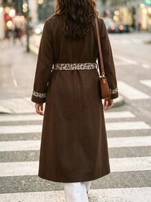 SHEIN LUNE CURVE French Chic Long Coat, Loose Fit Elegant Autumn/Winter Commuter Overcoat - Brown - View 2