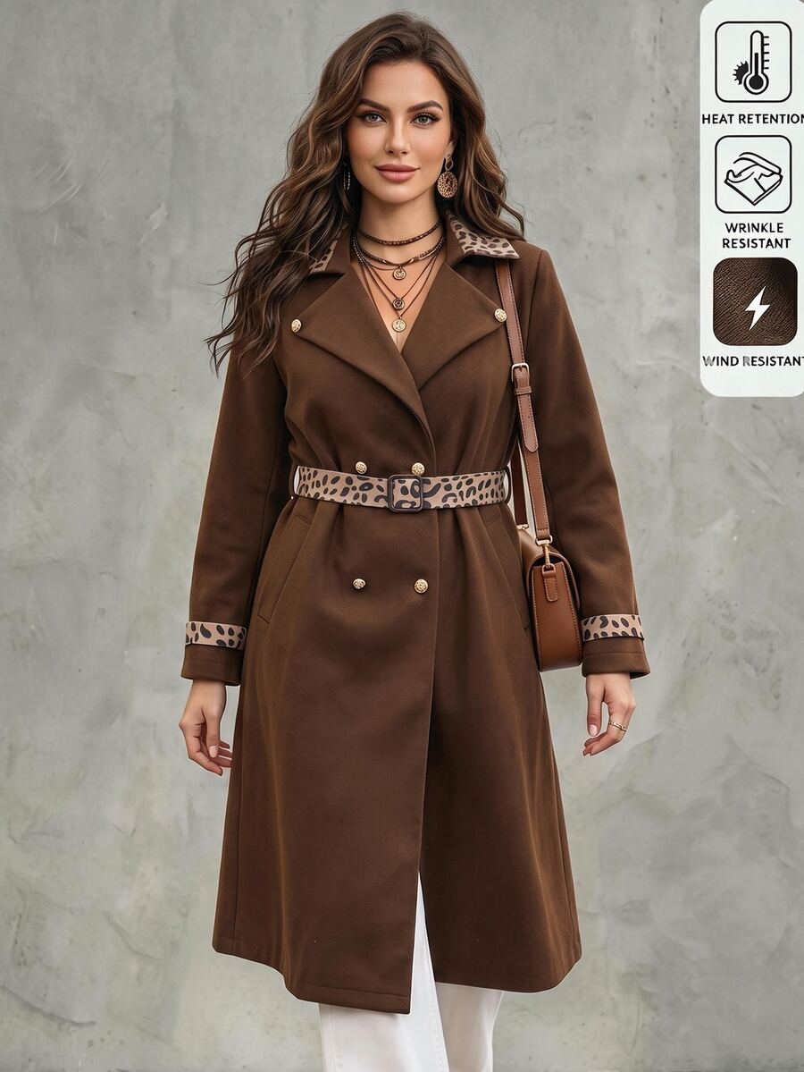 SHEIN LUNE CURVE French Chic Long Coat, Loose Fit Elegant Autumn/Winter Commuter Overcoat - Brown - View 1