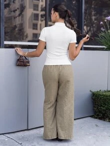 Andrea Bello Áo lót ôm sát cổ cao tay ngắn màu trơn cho nữ - trắng - Xem 3