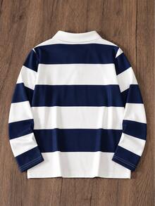 SHEIN Mirajuku 男童對比領長袖 Polo 衫，簡約時尚秋季款 - 藏蓝色 - 查看 2