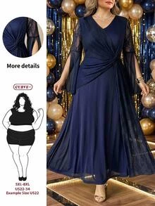 SHEIN CURVE+ Plus Size 22W Round Neck Lantern Sleeve Long Sleeve Floral Print Dress Fall - Blue - View 9