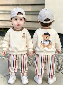 2 Pieces Boys' Sweatshirt Set,Cute Bear Print , Long Sleeves, Round Neck, Comfortable , US Autumn Style, Festivals, Gifts - Multicolor - View 6
