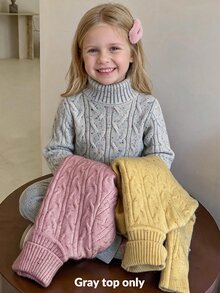 SHEIN 少女針織立領修身休閒秋季毛衣 - 灰色 - 查看 2