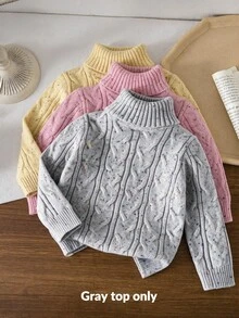 SHEIN 少女針織立領修身休閒秋季毛衣 - 灰色 - 查看 1