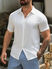VENTUSAIL Men's Casual Embroidered White Shirt - White - View 2