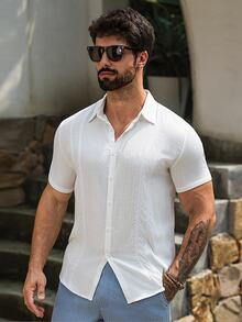 VENTUSAIL Men's Casual Embroidered White Shirt - White - View 1