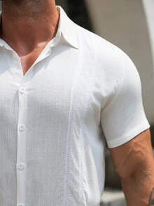 VENTUSAIL Men's Casual Embroidered White Shirt - White - View 6