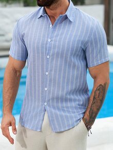 VENTUSAIL Men's Striped Single-Breasted Casual Versatile Daily Wear Short Sleeve Shirt, Holiday - Multicolor - View 4