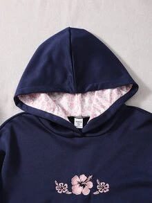 SHEIN 青少年女孩秋季休閒 Katseye 可愛粉色花卉圖案刺繡套頭運動衫，冬季穿搭，日常畢業海灘款 - 彩色 - 查看 4