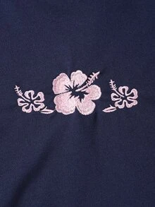 SHEIN 青少年女孩秋季休閒 Katseye 可愛粉色花卉圖案刺繡套頭運動衫，冬季穿搭，日常畢業海灘款 - 彩色 - 查看 6