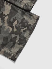 ROMWE Spring/Summer Y2K Street Style Side NYC Print Distressed Washed Ultra Low Waist Loose Straight Leg Camo Denim Jeans - Black - View 4