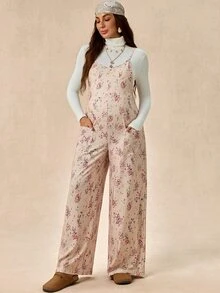 Boho Mama Maternity Floral Print Pocket Suspender Jumpsuit - Multicolor - View 6