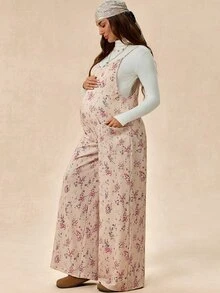 Boho Mama Maternity Floral Print Pocket Suspender Jumpsuit - Multicolor - View 4