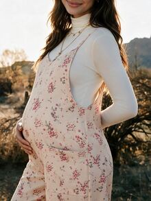 Boho Mama Maternity Floral Print Pocket Suspender Jumpsuit - Multicolor - View 1