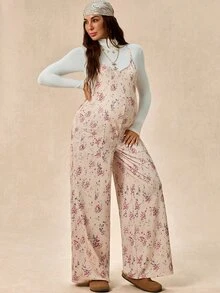 Boho Mama Maternity Floral Print Pocket Suspender Jumpsuit - Multicolor - View 9