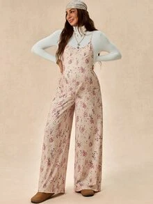 Boho Mama Maternity Floral Print Pocket Suspender Jumpsuit - Multicolor - View 7