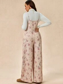 Boho Mama Maternity Floral Print Pocket Suspender Jumpsuit - Multicolor - View 5