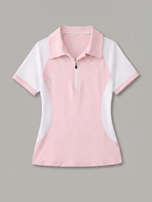 CourtClass CourtClass Women's Colorblock Casual Versatile Daily Wear Short Sleeve Polo Shirt - Multicolor - View 6