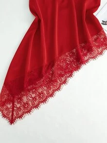 SHEIN Clasi 女款性感蕾絲拼接不對稱下擺背心上衣 深紅色 夏季 聖誕 約會之夜 外出穿搭 - 紅色 - 查看 5
