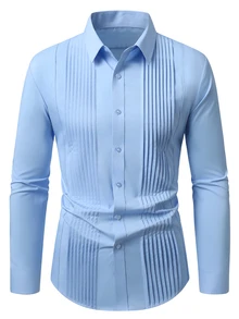 Manfinity Mode Men's Solid Color Casual Versatile Daily Wear Shirt - Baby Blue - View 3