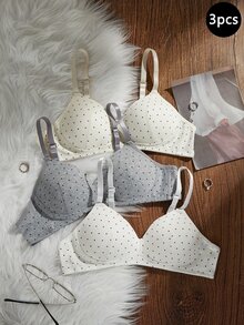 3pcs Polka Dot Wireless Bra For Girls, Thin Anti-Sagging Push-Up Sports Bra For Teenagers - Multicolor - View 2