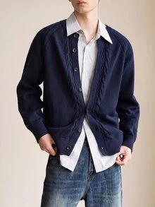 Manfinity Homme Autumn/Winter Style, Door-Knocker Patterned Design, Button-Up Sweater Coat. Suitable For Outings, Formal Office Work Dinners, Parties, Casual - Multicolor - View 1